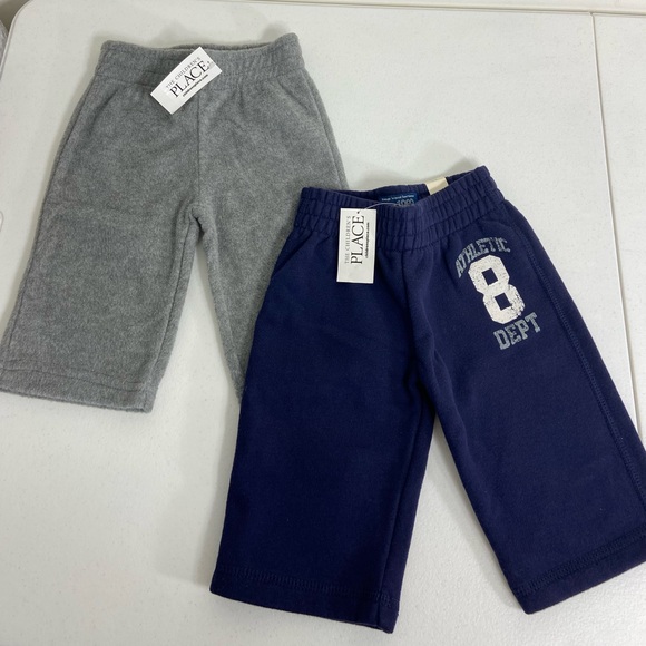 NEW Children’s Place baby unisex navy blue gray soft fleece pull on pants 6-9 mo - Picture 1 of 6